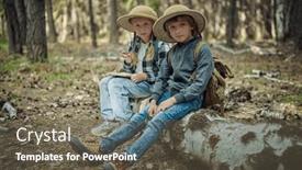  Presentation with expedition - Presentation theme with two-curious-kids-in-denim background and a tawny brown colored foreground