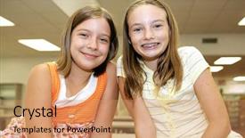 Presentation with adolescent girls - Audience pleasing presentation theme consisting of two cute adolescent girls in the school library backdrop and a coral colored foreground