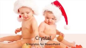  Presentation with babies - Beautiful theme featuring two cute babies in xmas hats playing backdrop and a coral colored foreground