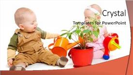  Presentation with babies - PPT layouts with two cute babies watering a plant background and a white colored foreground
