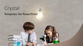  Presentation with cute chemistry - Cool new PPT theme with two cute children at chemistry lesson making experiments backdrop and a light gray colored foreground