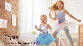  Presentation with two cute sisters playing - Beautiful PPT layouts featuring two cute children baby girls backdrop and a coral colored foreground