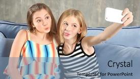  Presentation with selfie - Beautiful PPT layouts featuring two cute girls making selfie backdrop and a  colored foreground