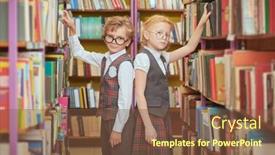  Presentation with bookshop - PPT theme with two-cute-kids-a-boy background and a tawny brown colored foreground