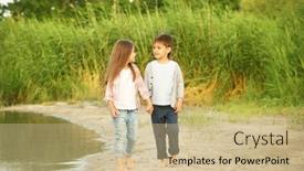  Presentation with kids - Beautiful PPT theme featuring two-cute-kids-relaxing backdrop and a soft green colored foreground