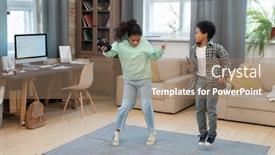  Presentation with living room - Beautiful presentation theme featuring two-cute-mixed-race-siblings backdrop and a coral colored foreground