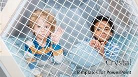  Presentation with play area - Amazing PPT theme having two-cute-preschool-boys backdrop and a light blue colored foreground