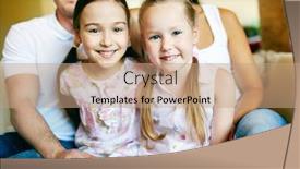  Presentation with siblings - Audience pleasing presentation design consisting of two cute siblings looking at camera with their parents on background backdrop and a coral colored foreground