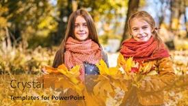  Presentation with friendship day - Audience pleasing slide deck consisting of two cute smiling 8 years old girls playing with leaves in a park on a sunny autumn day friendship concept backdrop and a gold colored foreground