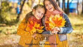  Presentation with friendship day - Cool new PPT layouts with two cute smiling 8 years old girls posing together in a park on a sunny autumn day friendship concept backdrop and a gold colored foreground