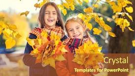  Presentation with friendship day - Beautiful PPT theme featuring two cute smiling 8 years old girls posing together in a park on a sunny autumn day friendship concept backdrop and a tawny brown colored foreground