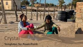  Presentation with village - Theme enhanced with two-cute-village-african-girls background and a coral colored foreground