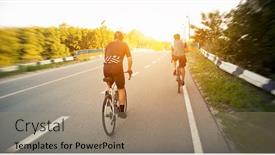  Presentation with asphalt road - Presentation consisting of two-cyclist-riding-through background and a coral colored foreground