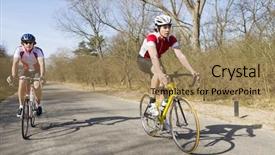  Presentation with rural road - Presentation design having two cyclists overtaking background and a coral colored foreground