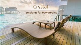  Presentation with villa - Beautiful presentation design featuring two deck chairs on the wooden floor in water villa sunset time maldives island backdrop and a lemonade colored foreground