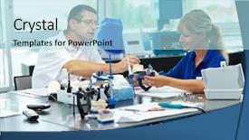  Presentation with dental technicians - Colorful presentation theme enhanced with learning tools - two dental technicians helping each backdrop and a light blue colored foreground