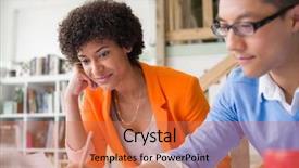  Presentation with two people talking - Colorful presentation design enhanced with two desingers working backdrop and a coral colored foreground