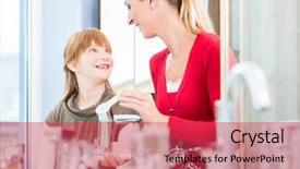  Presentation with displaying a happy mother cudd - Beautiful presentation design featuring two different bathroom faucet backdrop and a red colored foreground