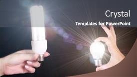  Presentation with light bulbs - Slides with two different light bulbs in hands isolated on black background background and a gray colored foreground