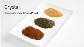  Presentation with tea types - PPT theme enhanced with two different types of spices with green tea in tray isolated over white background background and a white colored foreground