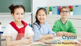  Presentation with art craft - Cool new slides with two diligent schoolgirls and schoolboy backdrop and a lemonade colored foreground