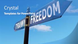  Presentation with freedom - Audience pleasing PPT theme consisting of two-directional-metal-signpost-indicating backdrop and a teal colored foreground