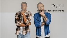  Presentation with thinking - Slide set enhanced with two-displeased-men-thinking background and a mint green colored foreground