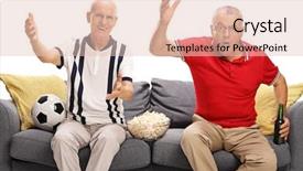  Presentation with seniors - PPT theme having two displeased seniors watching a game of football and gesturing with their hands isolated on white background background and a lemonade colored foreground