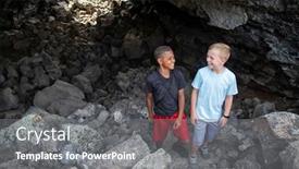  Presentation with caves - Presentation theme having two-diverse-boys-having-fun background and a gray colored foreground