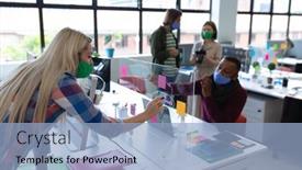  Presentation with diverse business people - Audience pleasing slide deck consisting of two-diverse-business-people-wearing backdrop and a light blue colored foreground