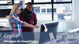  Presentation with diverse business people - Cool new PPT theme with two-diverse-business-people-working backdrop and a ocean colored foreground