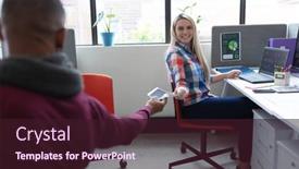  Presentation with diverse business people - PPT layouts having two-diverse-business-people-working background and a wine colored foreground