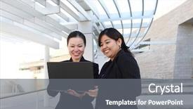  Presentation with helping others two hands woman - PPT theme featuring two diverse business woman background and a  colored foreground