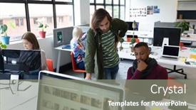  Presentation with diverse business people - Presentation design consisting of two-diverse-businessmen-working background and a gray colored foreground