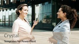  Presentation with sharing - Slide set featuring two-diverse-businesswomen-excited-afro background and a lemonade colored foreground
