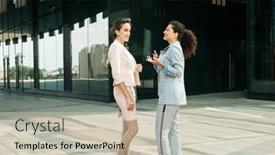  Presentation with sharing - Audience pleasing presentation theme consisting of two-diverse-businesswomen-excited-afro backdrop and a soft green colored foreground