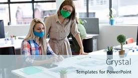  Presentation with face masks - Cool new theme with two-diverse-businesswomen-wearing-face backdrop and a sky blue colored foreground