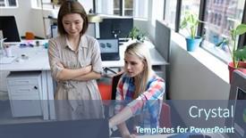  Presentation with diverse women - PPT layouts having two-diverse-businesswomen-working background and a ocean colored foreground