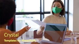  Presentation with diverse women - Amazing slide deck having two-diverse-businesswomen-working backdrop and a tawny brown colored foreground