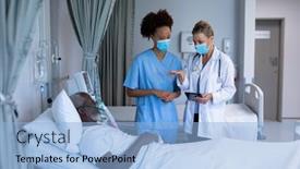  Presentation with african american doctors - Colorful PPT layouts enhanced with two-diverse-female-doctors-talking backdrop and a light blue colored foreground