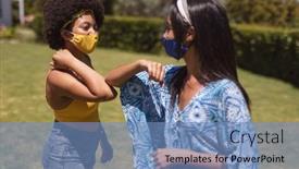  Presentation with face masks - Presentation theme consisting of two-diverse-female-friends-wearing background and a teal colored foreground