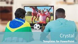  Presentation with football competition - Slide set consisting of two-diverse-friends-watching-football background and a light blue colored foreground