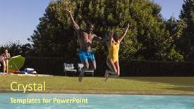  Presentation with swimming pool - Cool new PPT layouts with two-diverse-male-and-female backdrop and a tawny brown colored foreground