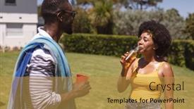  Presentation with summer party - Amazing presentation having two-diverse-male-and-female backdrop and a gold colored foreground