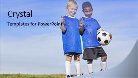 Presentation with soccer - Theme enhanced with two diverse young soccer players background and a light blue colored foreground