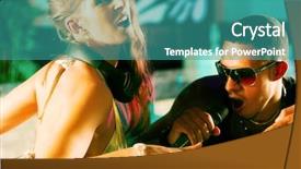  Presentation with black female - Slide set consisting of two djs - male and female background and a teal colored foreground