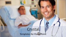  Presentation with doctor patient relations - Slide set consisting of two doctors - portrait of doctor with patient background and a light blue colored foreground