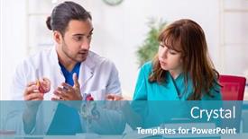  Presentation with hospital - Slides featuring two-doctors-colleagues-working background and a teal colored foreground