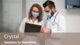  Presentation with diagnostics - Colorful presentation theme enhanced with two-doctors-discussing-a-diagnostics backdrop and a coral colored foreground