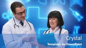  Presentation with telemedicine - Colorful PPT theme enhanced with two-doctors-discussing-issues backdrop and a teal colored foreground